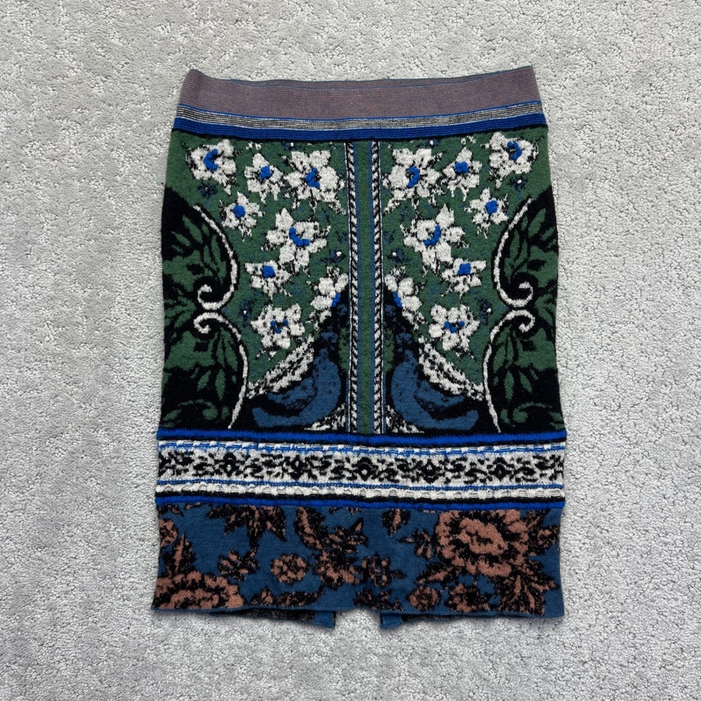 MOTH Anthropologie Skirt Womens XXSP Pencil Wool Blend Multicolor Floral Knit
